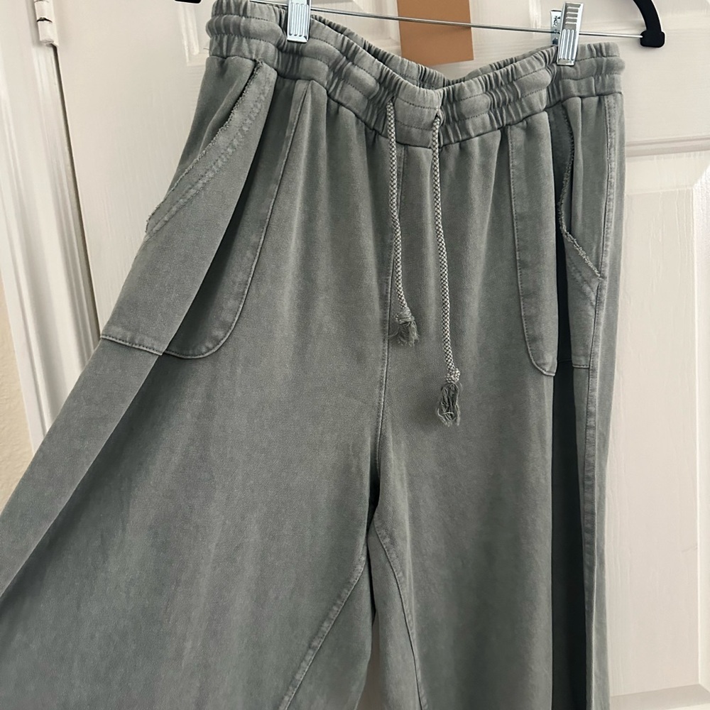 Washed Terry Knit - Wide Pants - Teal - Picture 7 of 8